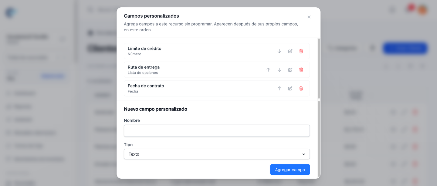 The custom fields window, with three fields and the form for a new one
