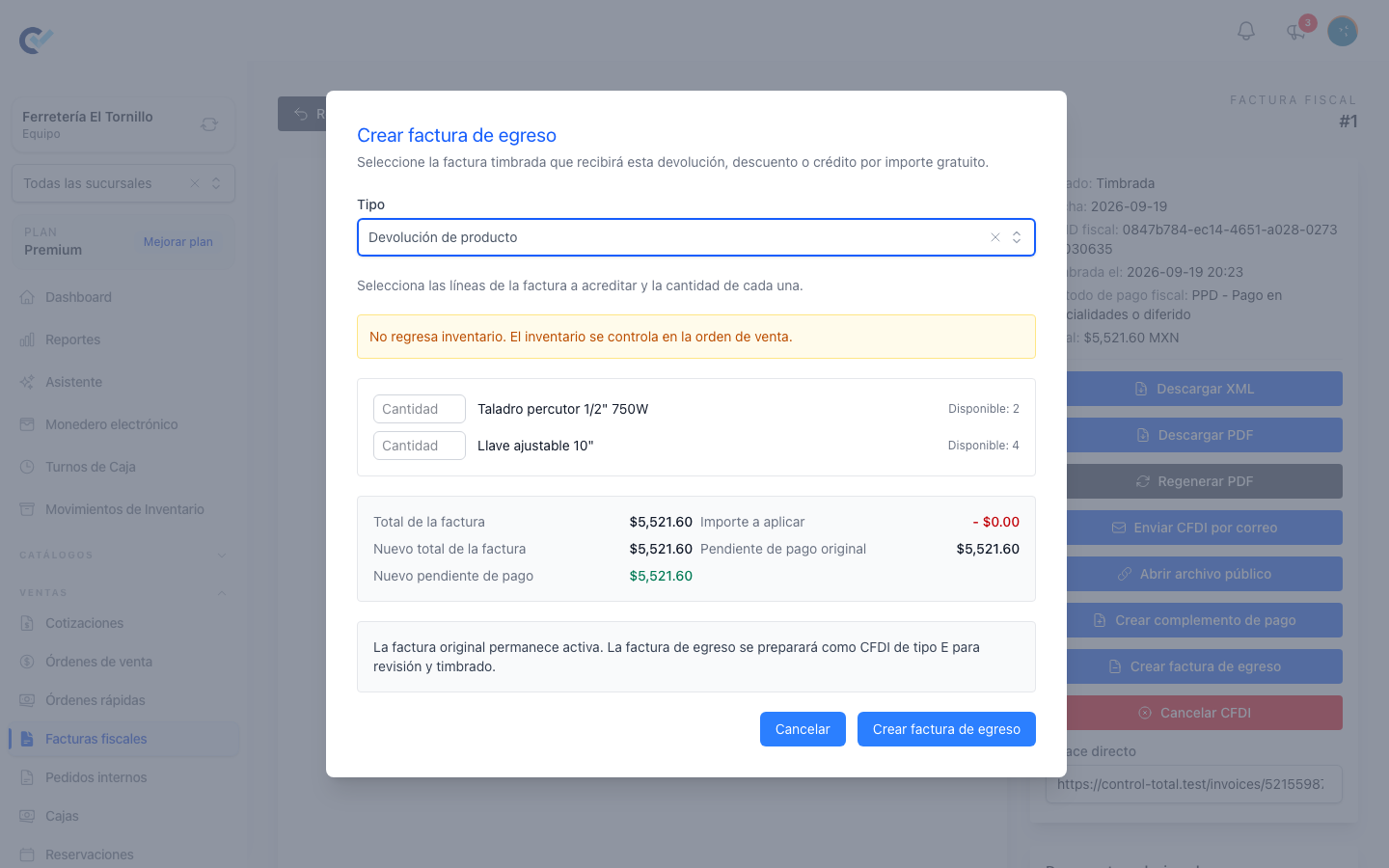 Creating an egreso invoice from a stamped CFDI