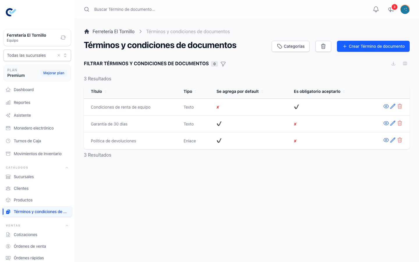 The document terms catalogue