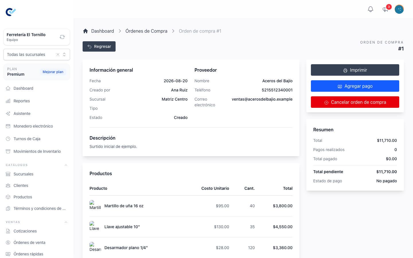 A finished purchase order