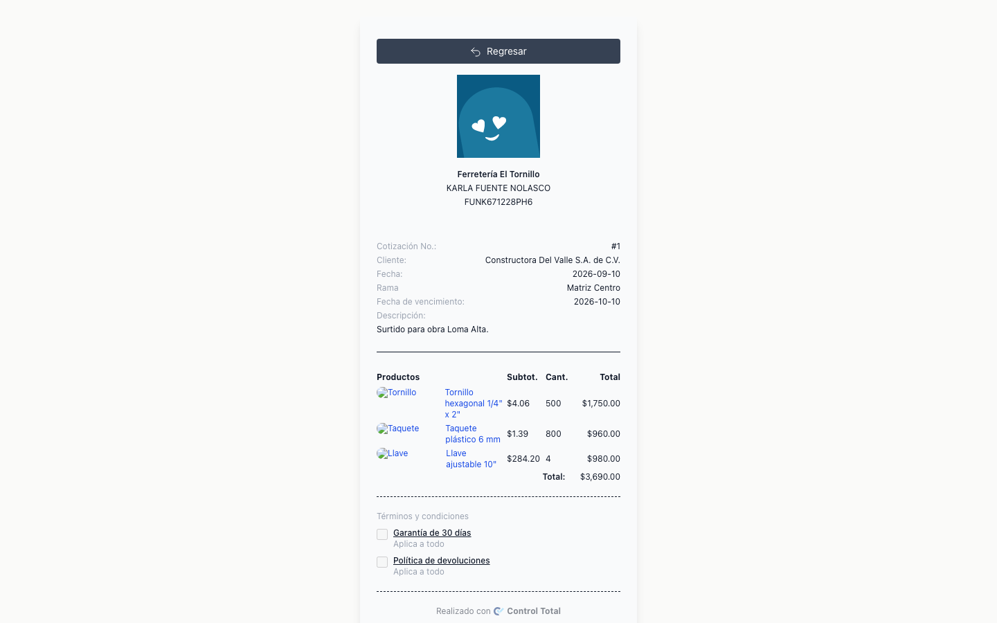 The page the client opens