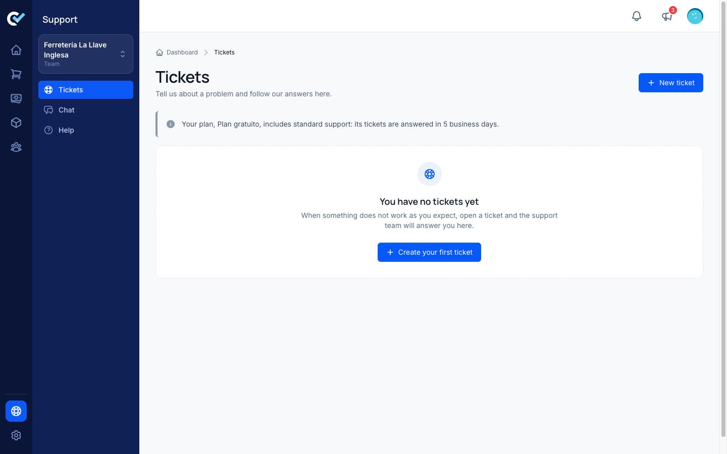 La pantalla Tickets